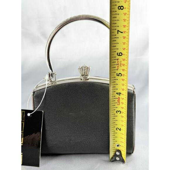 Vintage SASHA Box Purse Art Deco Black Silver Handle Rhinestone NWT - Picture 11 of 13